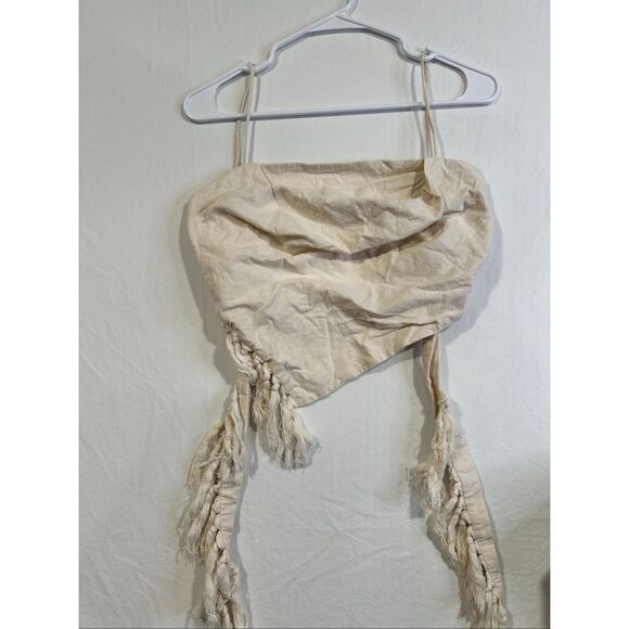Nanushka Raelynn Fringe Cotton Top in Crème, size  XS - Picture 4 of 8